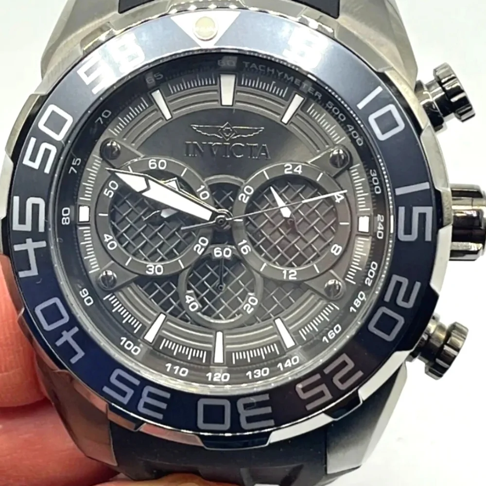 MENS BLACK n CHARCOAL 50MM INVICTA SPEEDWAY WATCH - Picture 1 of 4